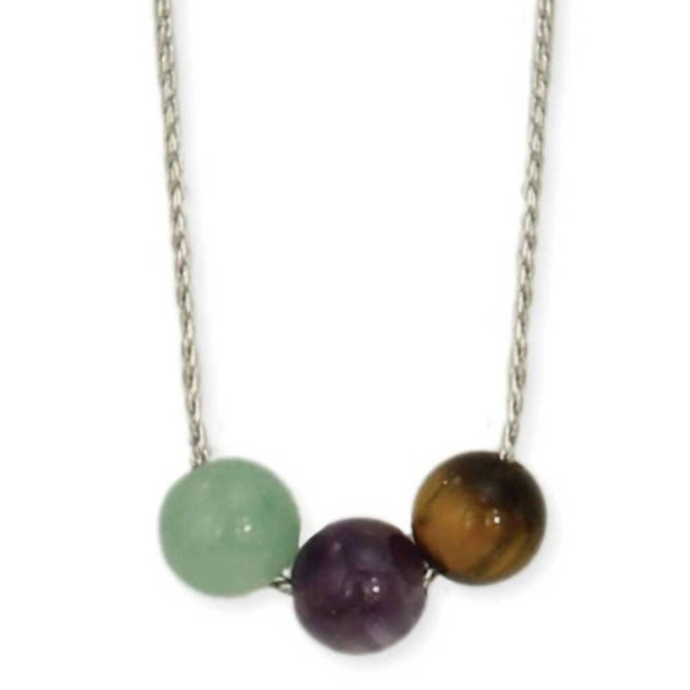 NEW ZAD women's calming trilogy stone bead necklace in silver